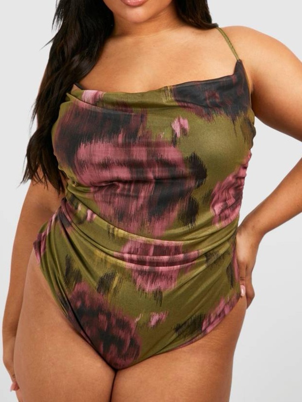 NEW boohoo Plus Sz 18 Abstract Floral Mesh Cowl Bodysuit